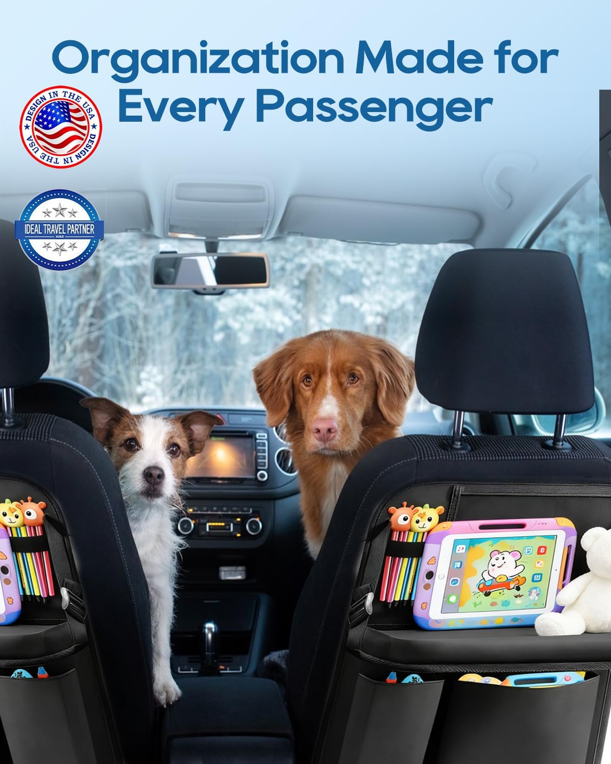 Backseat Car Organizer 4Pack with Table Tray Free Foot Hammock Car Seat Protector with Tablet Holder for Car, 7 Pockets Back Seat Organizer and Kick Mat for Kids Travel Accessories