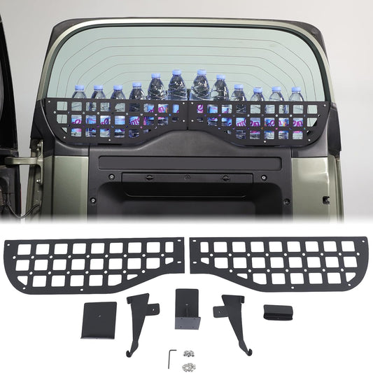 Car Rear Tailgate Window Molle Storage Panel Shelf Compatible with Land Rover Defender 90/110/130 2020-2025 2026, Rear Trunk Door Window Organizer Storage Bracket Cargo Rack Modular System Accessories