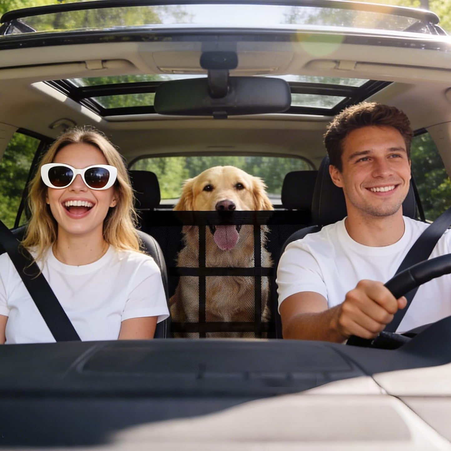 Dog Car Barrier,9-Grid Reinforced,Easy-Install Car Net for Dogs | Dog car net barrier, double mesh & zipper storage, dog barrier for suv sedans trucks, dog net for car ensures driving safety.