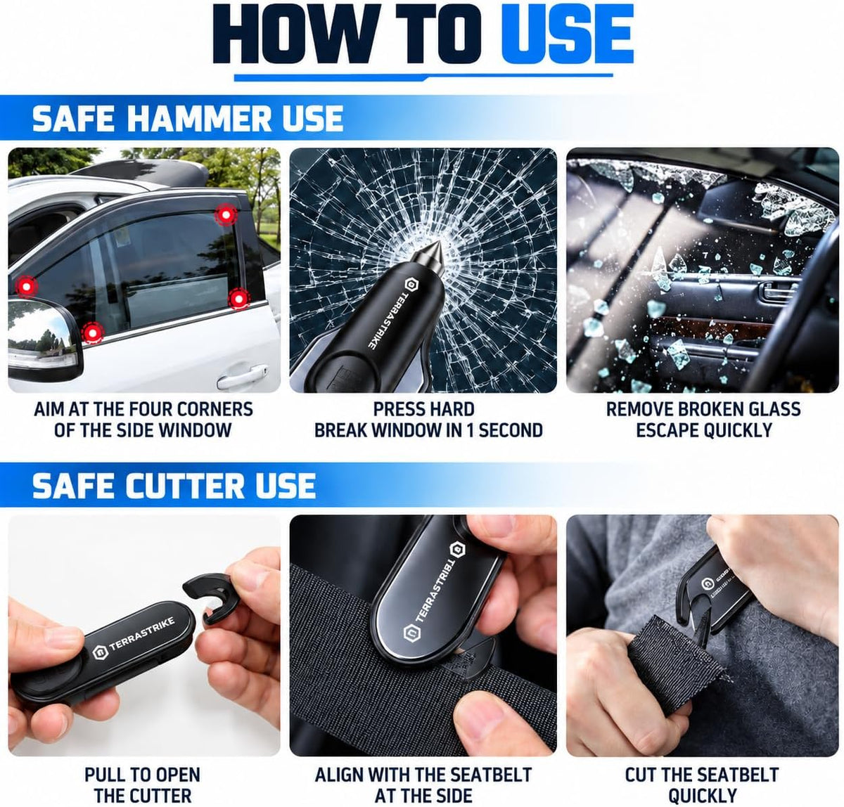 2 in 1 Car Escape Tool, Black