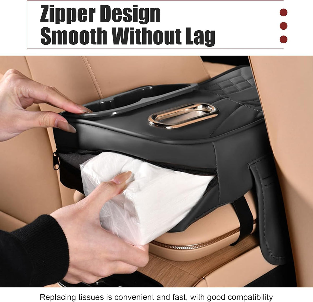 Car Seat Gap Organizer, Car Interior Organizer for Seat Gap Storage, Leather Multi-Functional Storage Box with Tissues, Universal for Most Cars (Black)