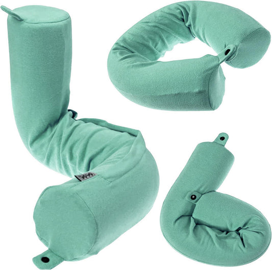 Dot&Dot Twist Memory Foam Travel Pillow, Bendable Neck Pillow for Airplane, Car and Home, 26-Inch Adjustable Roll with Washable Cotton Cover, Green