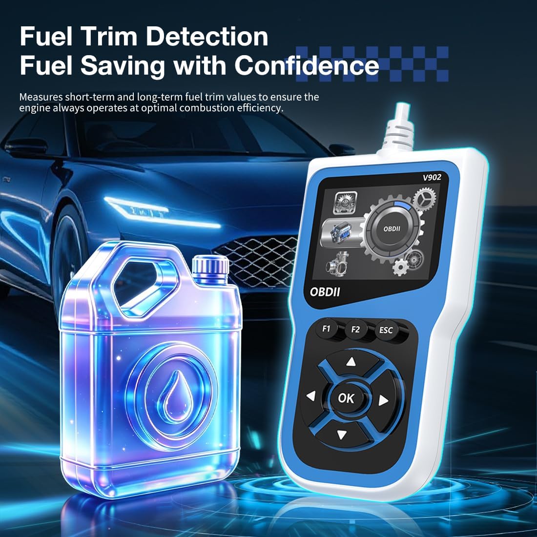 V902 OBD2 Scanner with AI Diagnostic Report, Car Code Reader, 2.8" HD Color Screen, 10 Full Diagnostic Modes, Read/Clear Fault Codes, Compatible with All 1996+ Cars, Trucks, SUVs, RVs