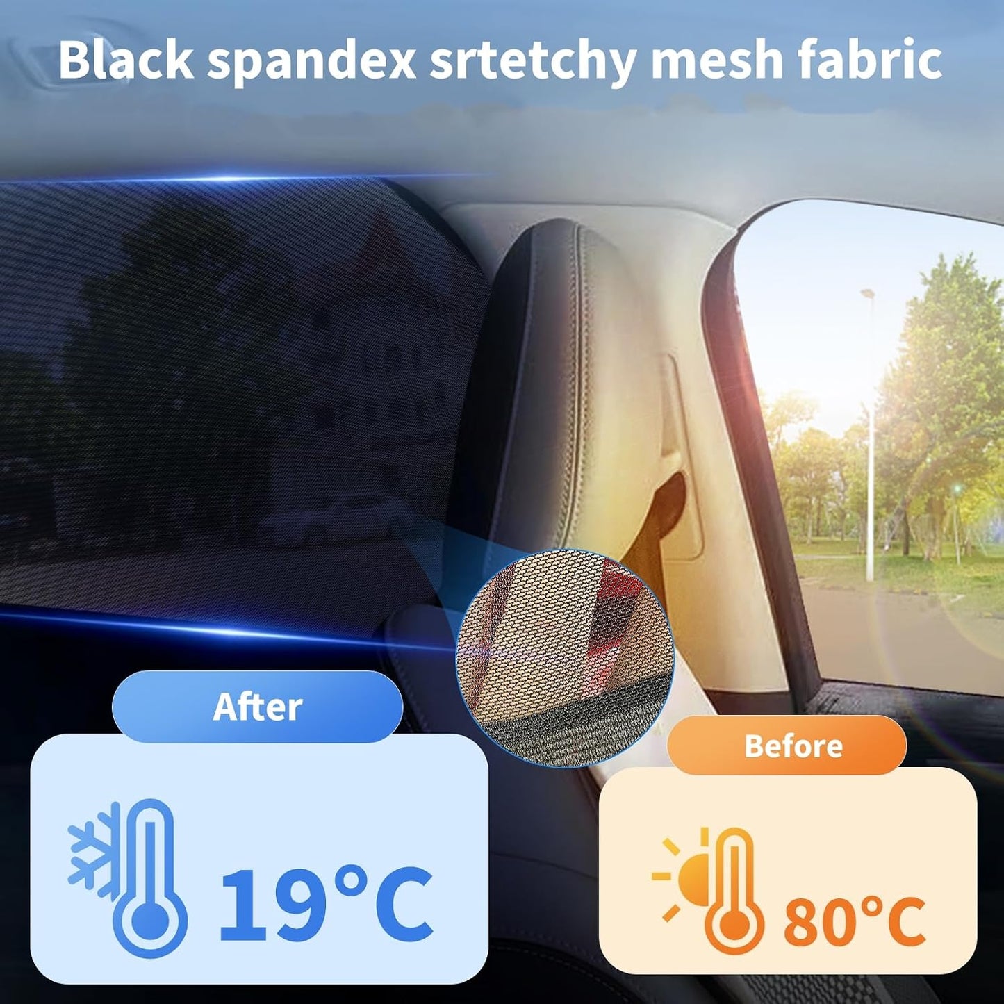 2Pack car Side Window sunshades,Premium Rear Privacy Screens for Sedans,Double Layer Breathable Elastic Spandex mesh,Bug Insect Protection,Outdoor Camping Travel Essential(Max43.5 * 30.5")