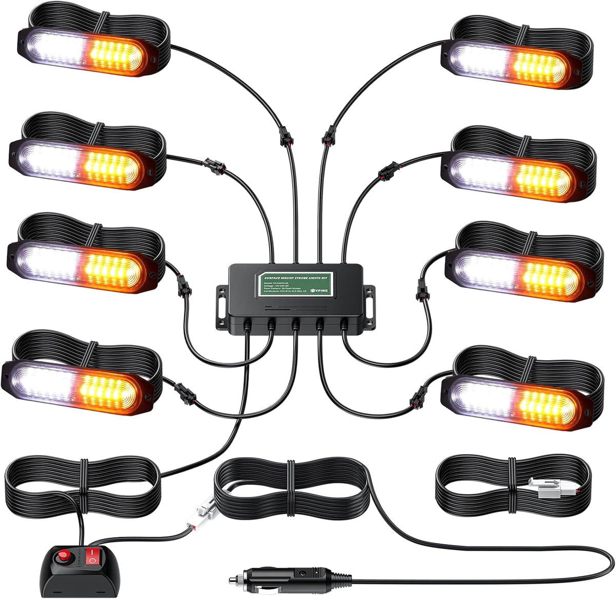 EYPINS LED Surface Mount Strobe Lights for Trucks,White Amber Strobe Light
