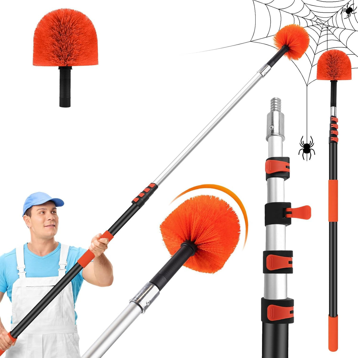 30FT Reach Cobweb Duster with Extension Pole,Spider Web Brush for Cleaning