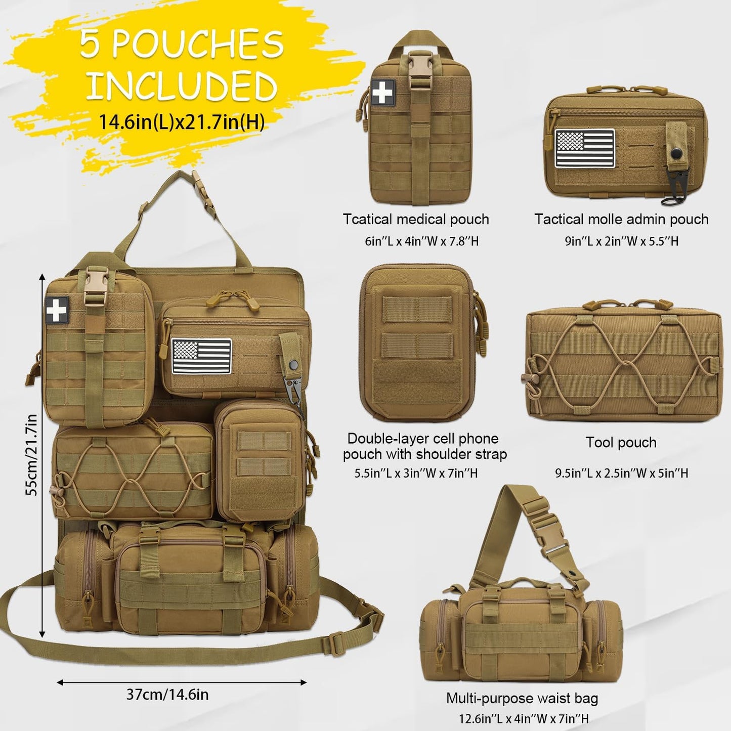 Tactical Car Seat Back Organizer, 2025 Upgrade Tactical Vehicle Panel Organizer with 5 Detachable Molle Pouch for Car Truck Ford Jeep Vehicle