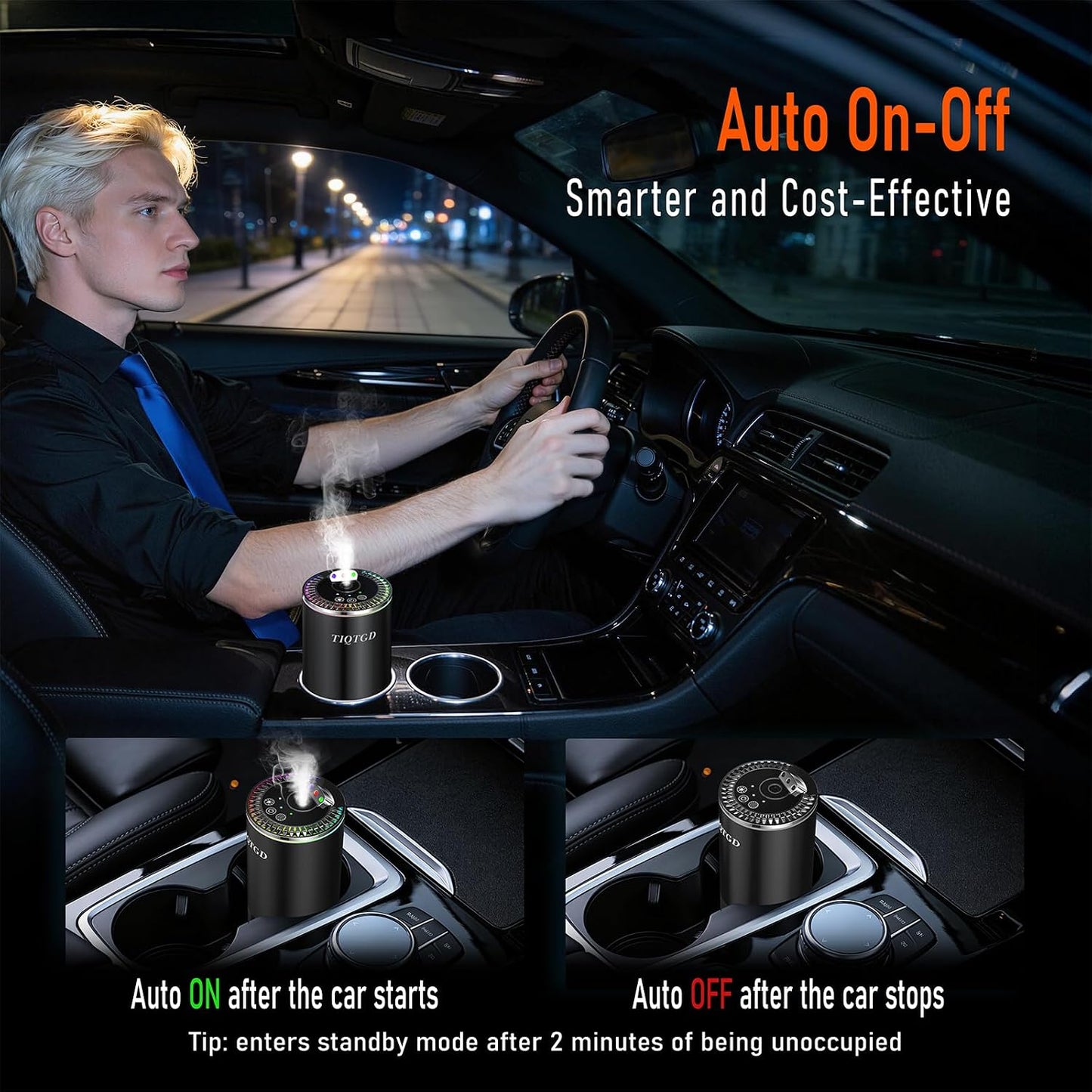 Smart Car Air Freshener, Car Air Freshener Diffuser with Three Color Starry Sky Projection, Auto On/Off Aroma Diffuser, 3 Adjustable Mist Modes Rechargeable Aromatizante para Carro, Cologne