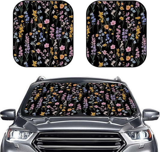 GENANY 2pcs Floral Windshield Sun Shade for SUV Truck (28x31 Inches), Sun Shade Windshield, Shades for Front Windows, Protector Blocks UV, Christmas Auto Decor