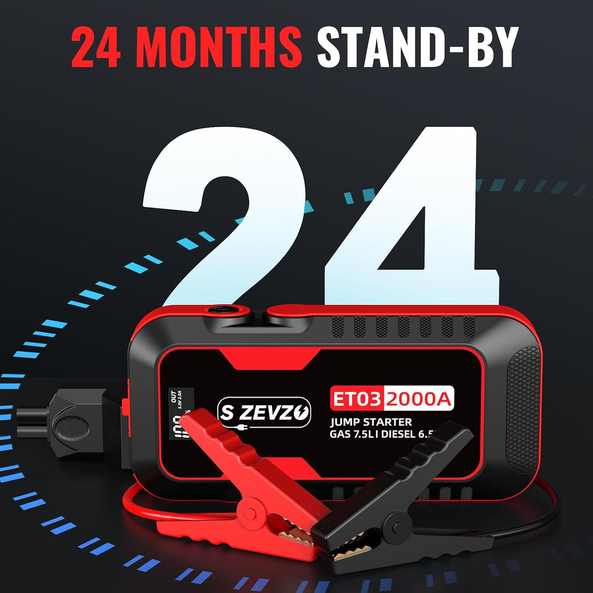 S ZEVZO ET03 2000A Car Jump Starter for 7.5L Gas and 6.5L Diesel Engines