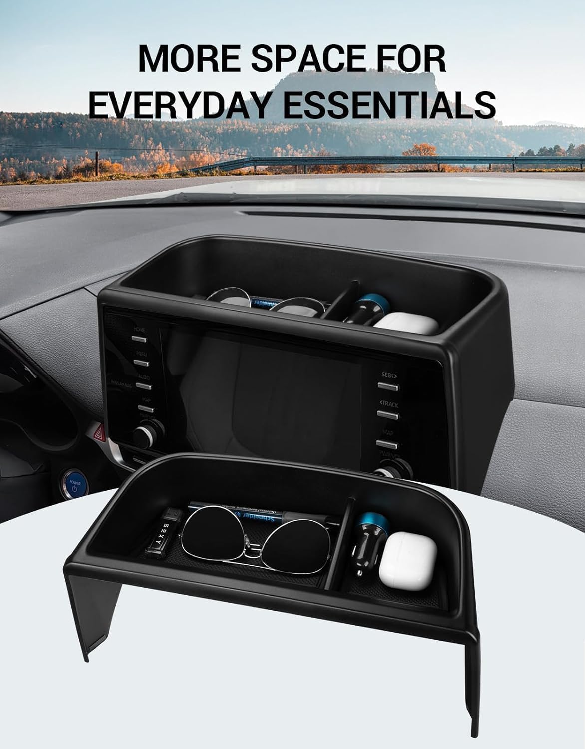 Ecarzo Dash Tray Phone Holder Compatible with 2021-2024 Toyota Sienna Interior Accessories, Hidden Storage Organizer Behind Screen Sunglass Tissue Holder（Not Fit 2025 Sienna）