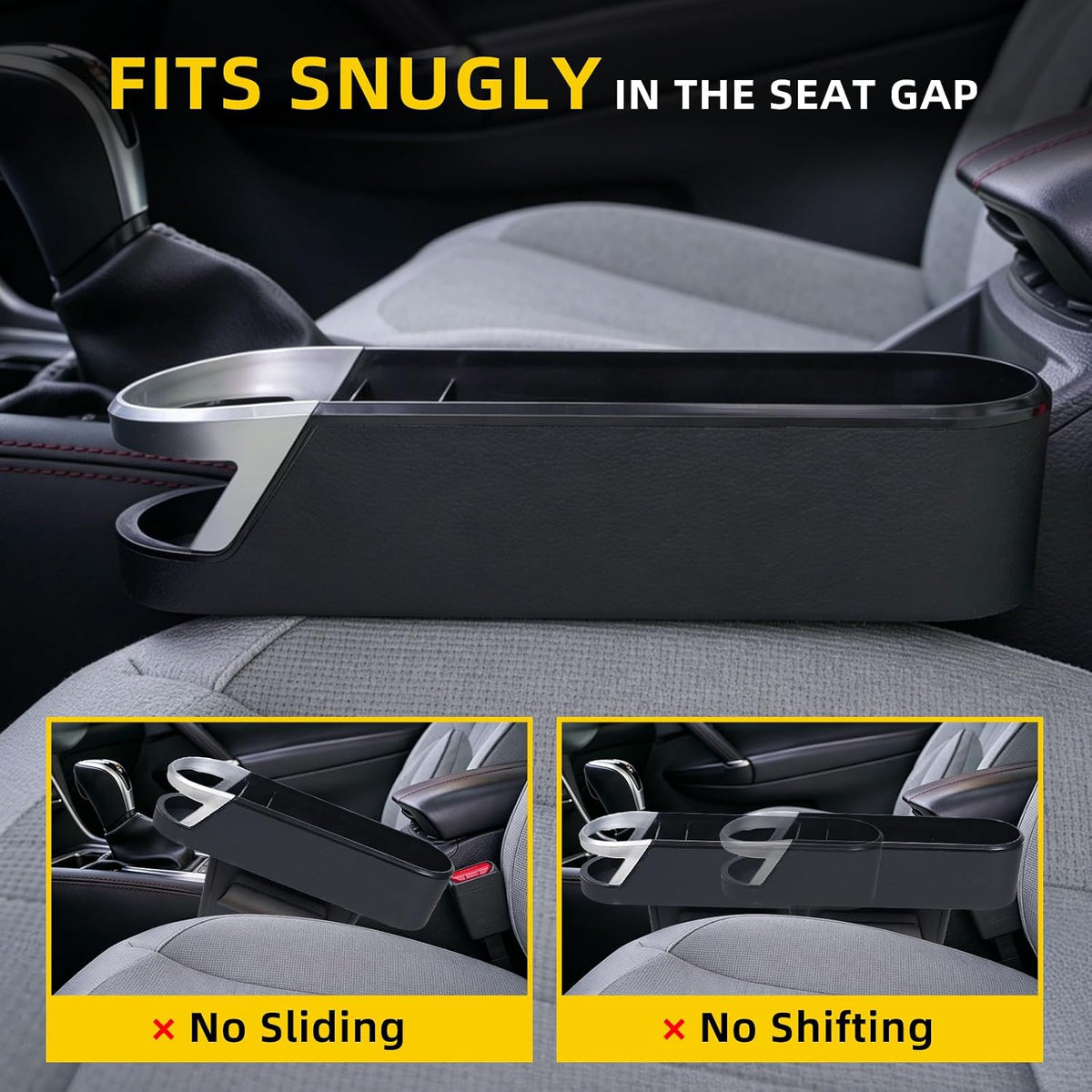 Yinova 2 Pack Car Seat Gap Organizer with Cup Holder, PU Leather Car Storage Box, Fill Gap & Stop Dropping, Driver & Passenger Side, Easy Install, Fits Most Vehicles