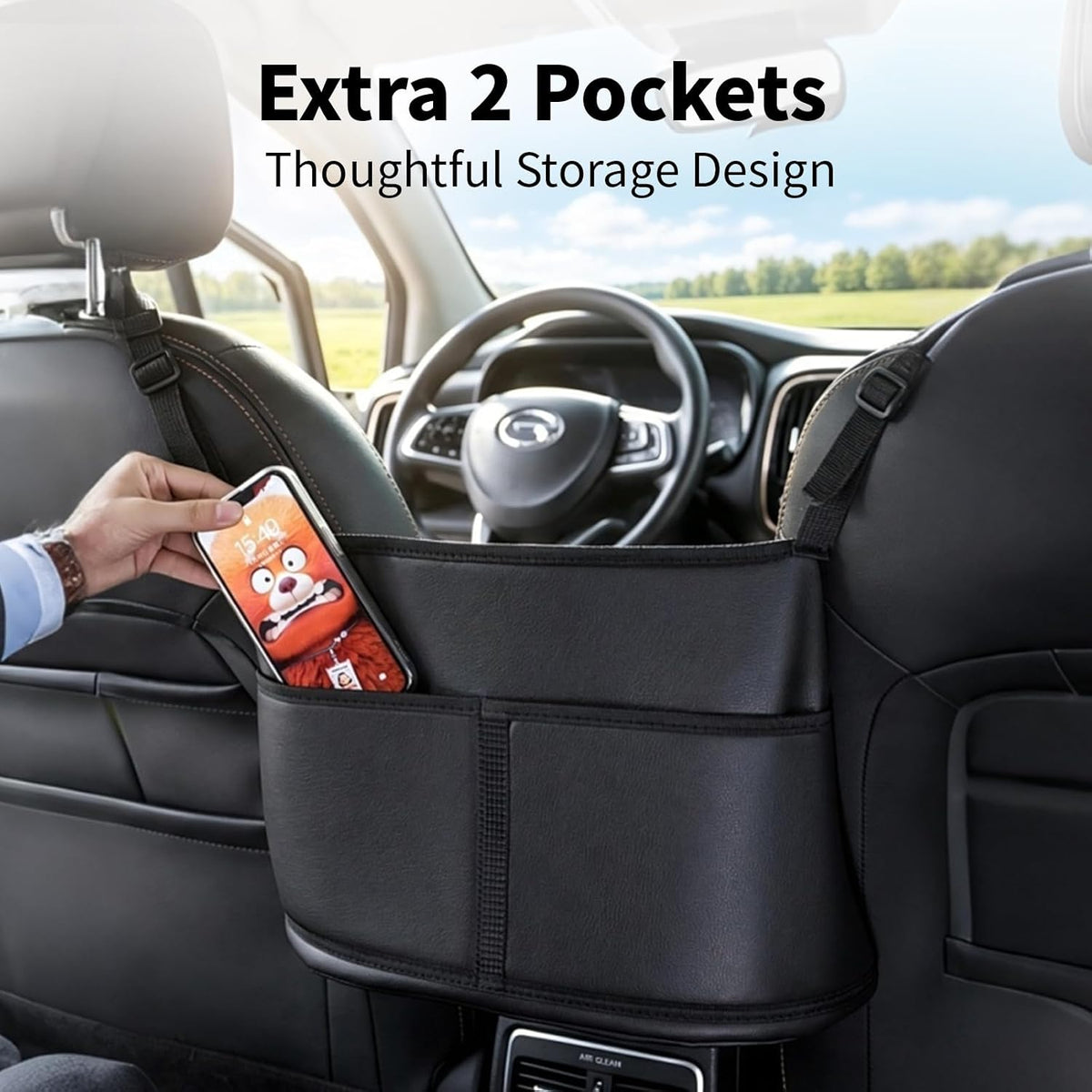 car purse holder between seats for front seat handbag storage barrier