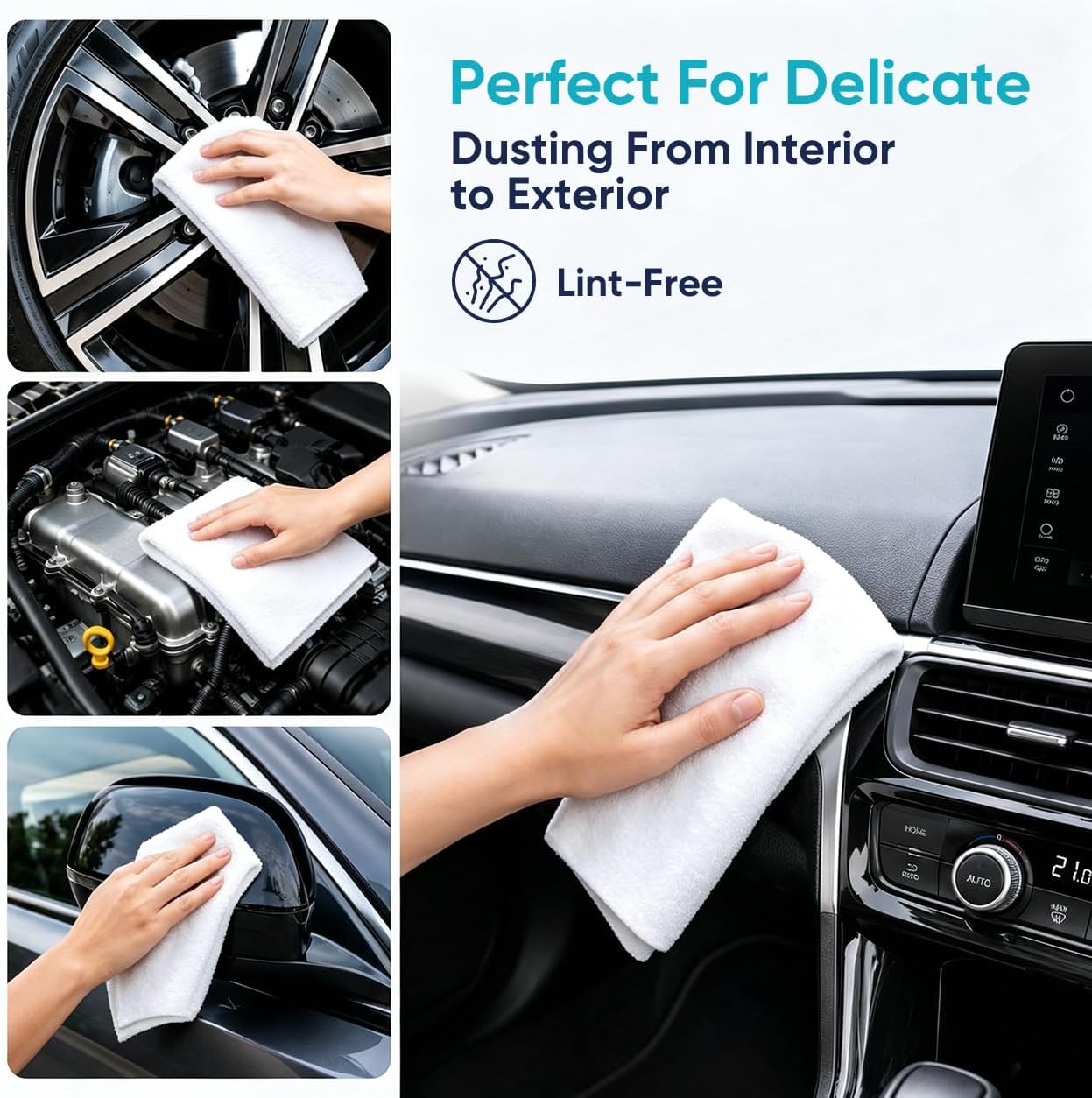 Microfiber Cleaning Cloth 100 Pack White, 11.5"x11.5" | Ultra-Soft Lint-Free Safe for Cars Glass & Screens Absorbent Reusable Washable Ideal for Detailing Shop Home & Garage