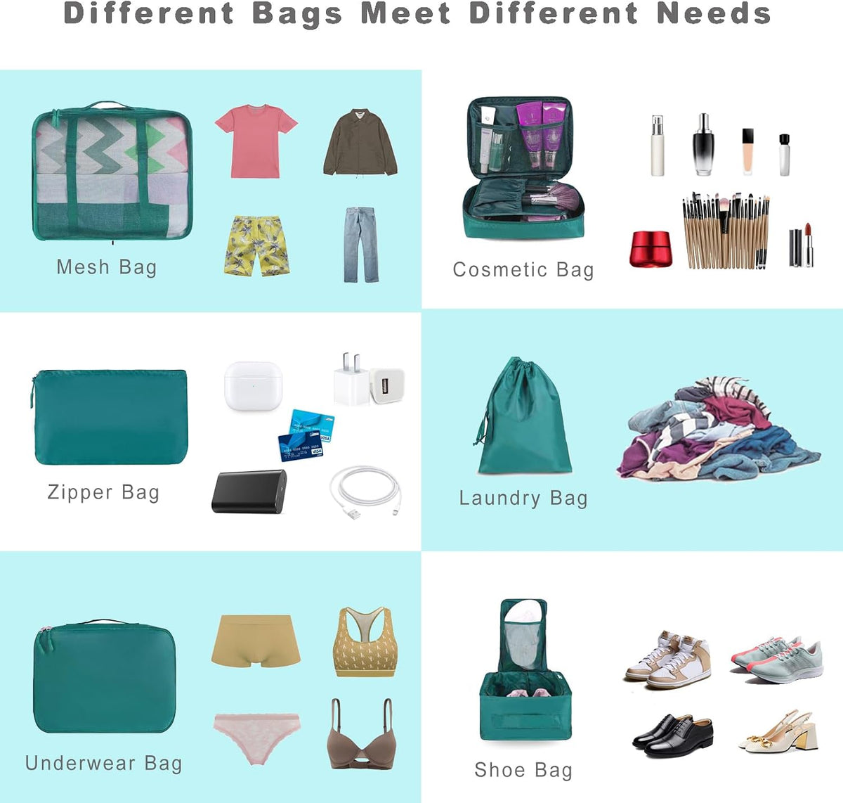 BAGAIL 8 Set Packing Cubes Luggage Packing Organizers for Travel Accessories-Aqua Color