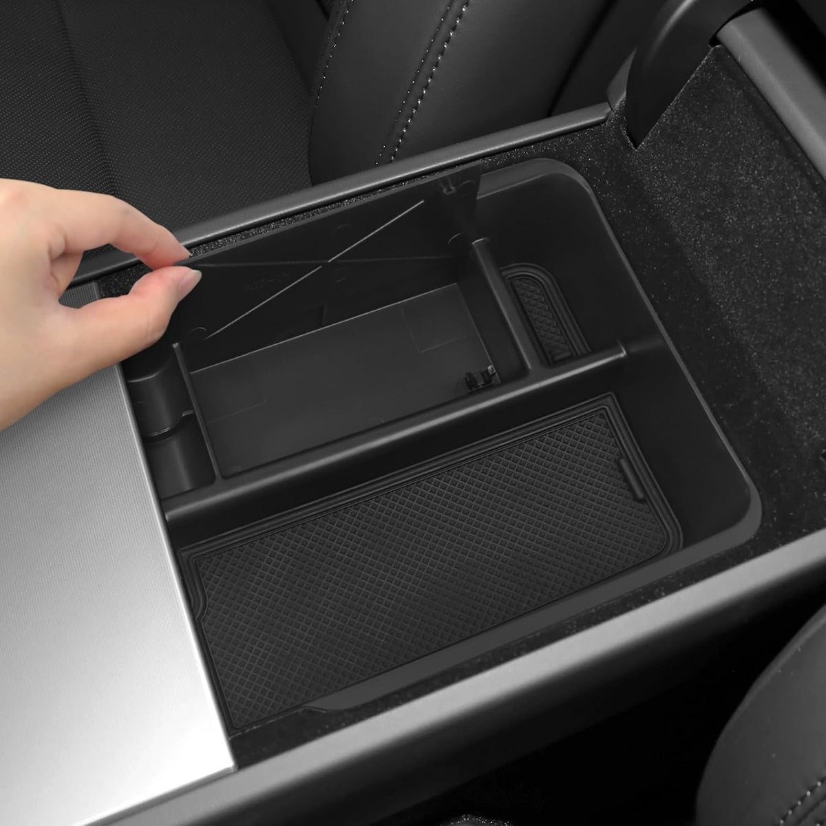 Center Console Organizer Hidden Box Compatible with Tesla 2021-2024 Model Y & 2021-2023 Model 3 Accessories (Not Fit Model 3 Highland) ABS Plastic Material Armrest Secondary Storage Box