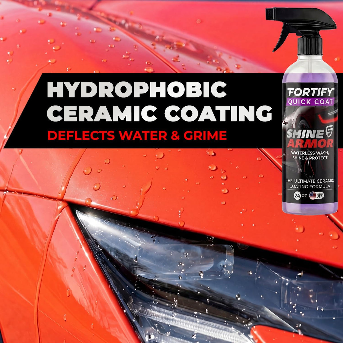 SHINE ARMOR Fortify Quick Coat - 16oz Ceramic Waterless Detailer Spray | 3-in-1 Wash, Wax & Nano-Ceramic Coating | Mirror Shine, Zero Streaks, No Dust Residue | 6-12 Month Protection | Made in USA