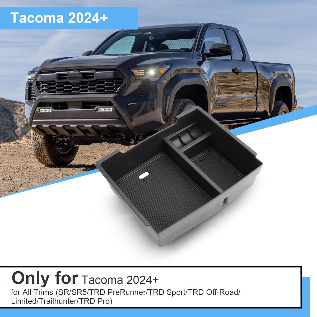 2024 2025 2026 Tacoma Center Console Organizer for Toyota Tacoma (SR5/TRD Off-Road/TRD Sport/TRD Pro/Limited/Trailhunter), Durable ABS Plastic Armrest Tray Insert 2025 2026 Tacoma Accessories