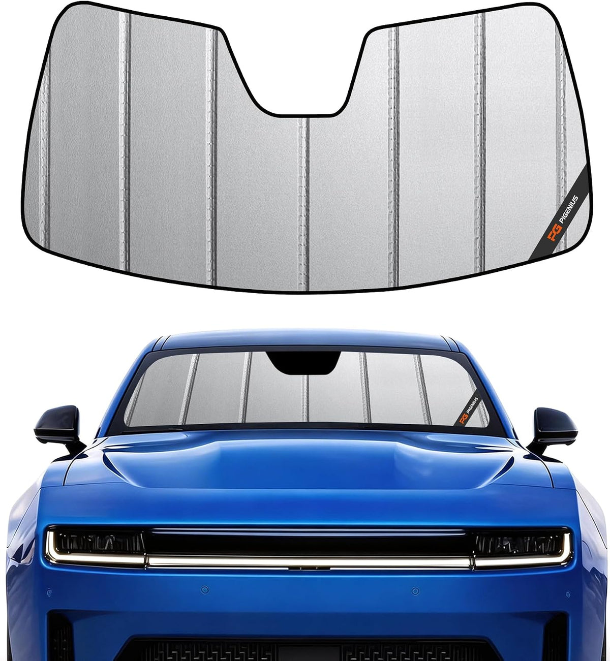 Pigenius Windshield Sun Shade for Dodge Charger 2011-2023 with Rearview Mirror Mounted Camera - Safeguard
