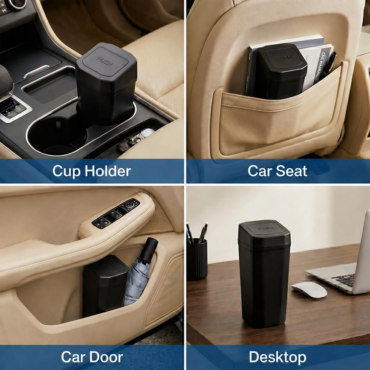 Car Trash Can, 2 Packs Leakproof Mini Car Garbage Can with Lid
