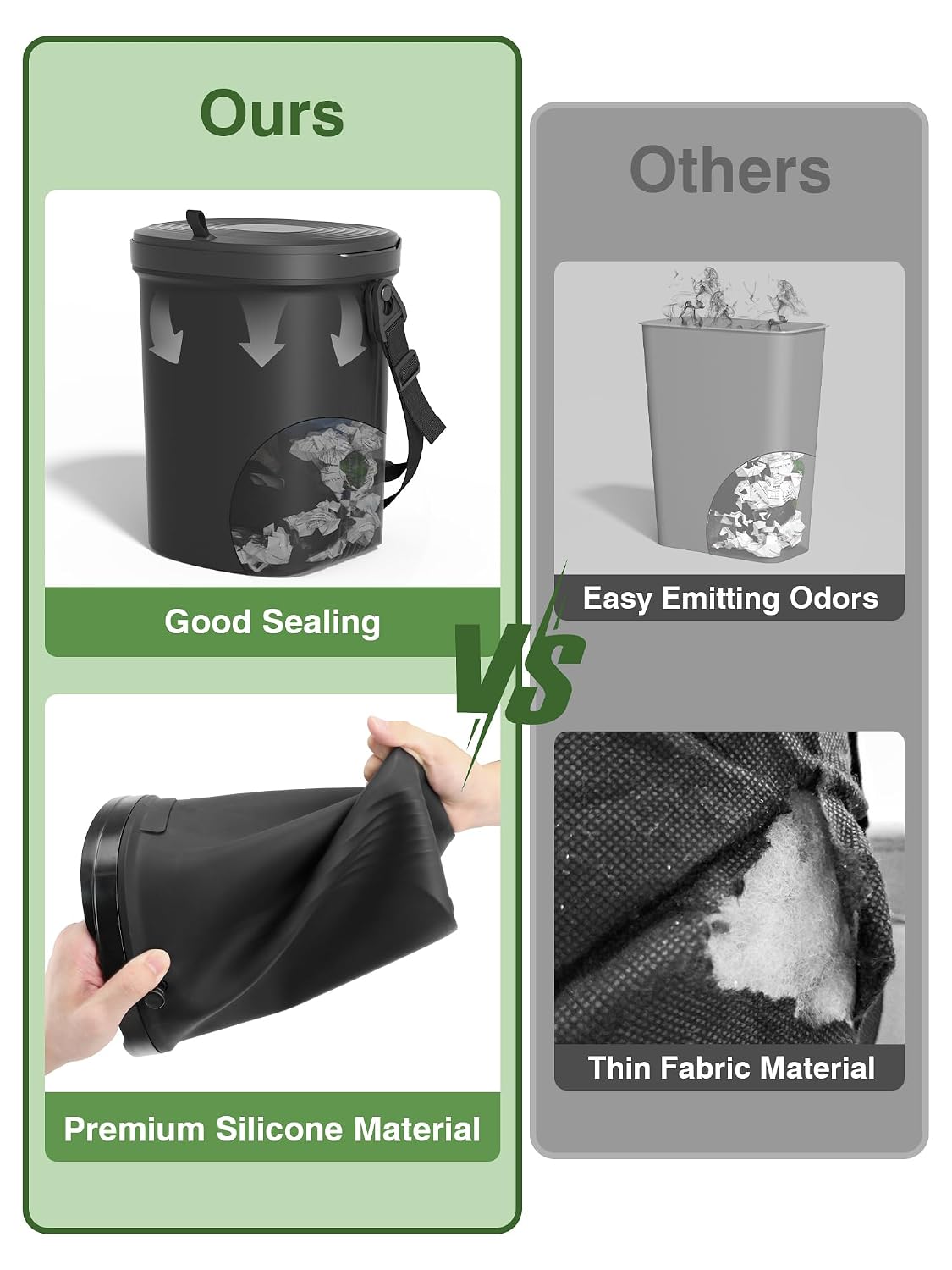 Garoopion Leakproof Car Trash Can, 1.9 Gallon Soft Silicone Hanging Garbage Can with Lid, Easy to Clean Vehicle Trash Bin, Suitable for Sedans, SUVs, MPVs &amp; Trucks