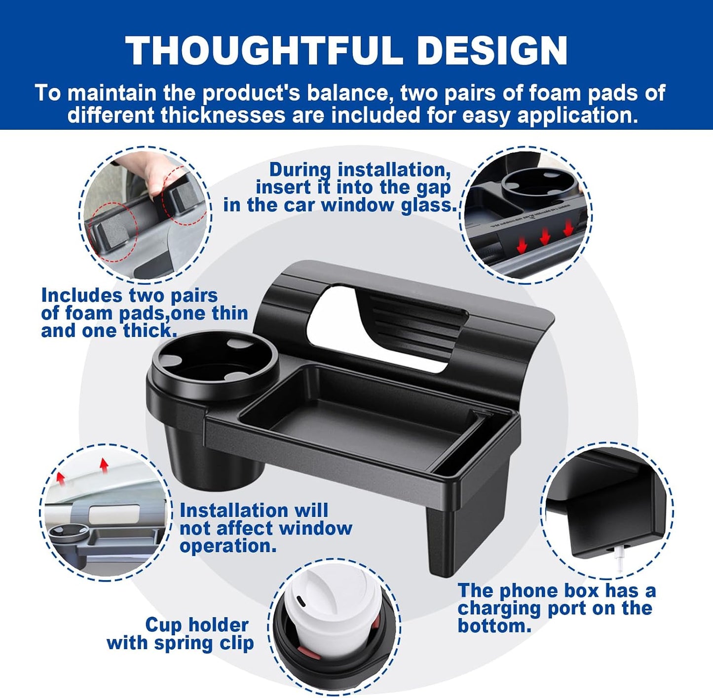 Car Window Multifunctional Storage Organizer, Car Door Cup Holder, Functional Vehicle Organizer Rack with Storage Organizer Tray Fits Most Vehicles