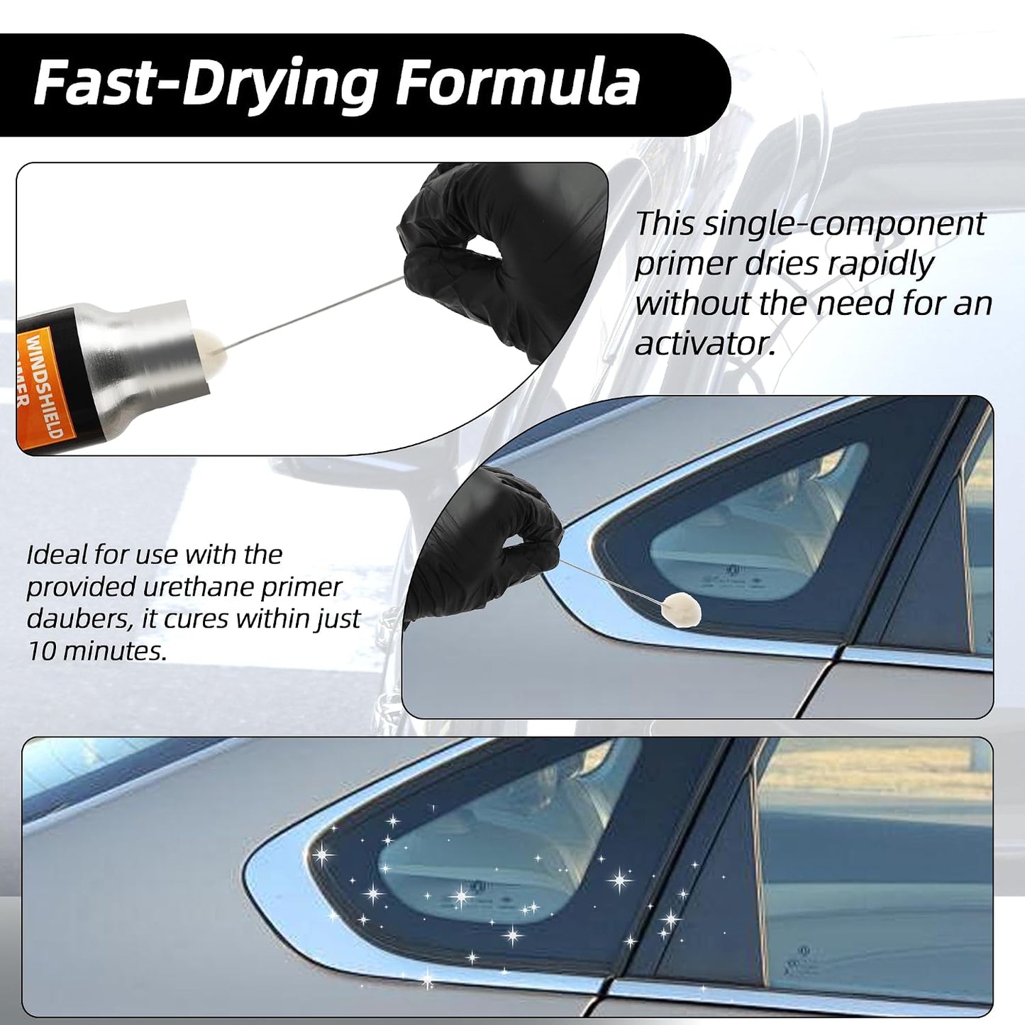 Calvana Urethane Windshield Adhesive 310ml, Automotive Polyurethane Sealant, Car Glass Chip & Crack Repair Kit with 1 windshiel Primer, 1 Pair Gloves, 2 Applicator Sticks, Quick Curing, Black