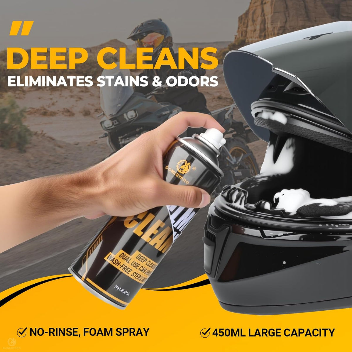DONKEYPRO Car Interior Foam Cleaner 450ML | New Powerful Multi-Purpose, For Seats, Leather, Helmet Care, Fabric, Upholstery & Carpet, Deep Cleaning Magic Foam