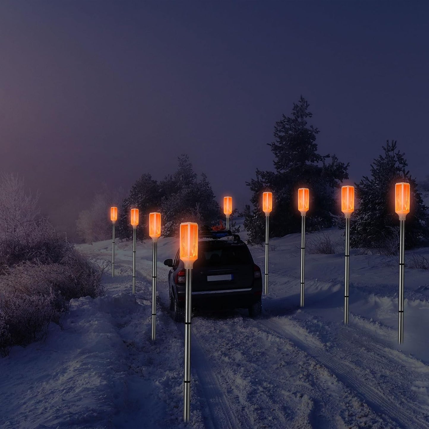Baquler 10 Pcs Solar Powered Driveway Markers Reflective Driveway Lights Landscape Reflectors with Drill Bit Gloves for Snow Road Outdoor Yard Parking Sidewalk(Orange)