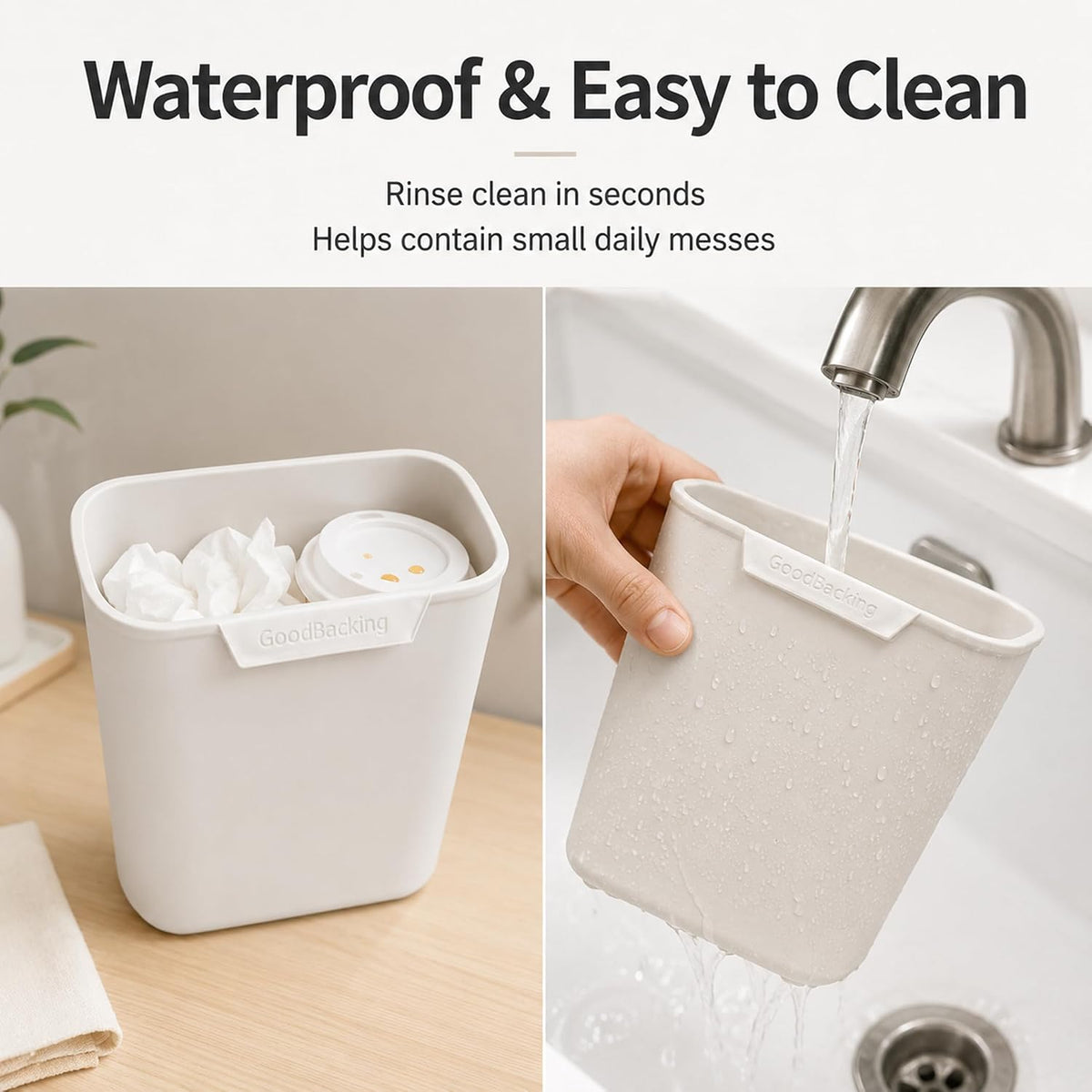 2-Pack White Silicone Car Trash Cans for Door Pockets, Stay-Open