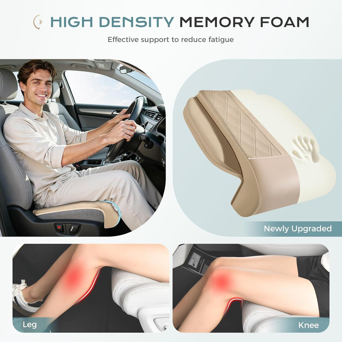 Coverado Car Seat Leg Extender Support Cushion, Leg Rest Cushion for Driver Seat, Universal Car Seat Leg Support, Leather Car Seat Cushion, Waterproof Leg Extension Pad for Long Driving (Update,Beige)