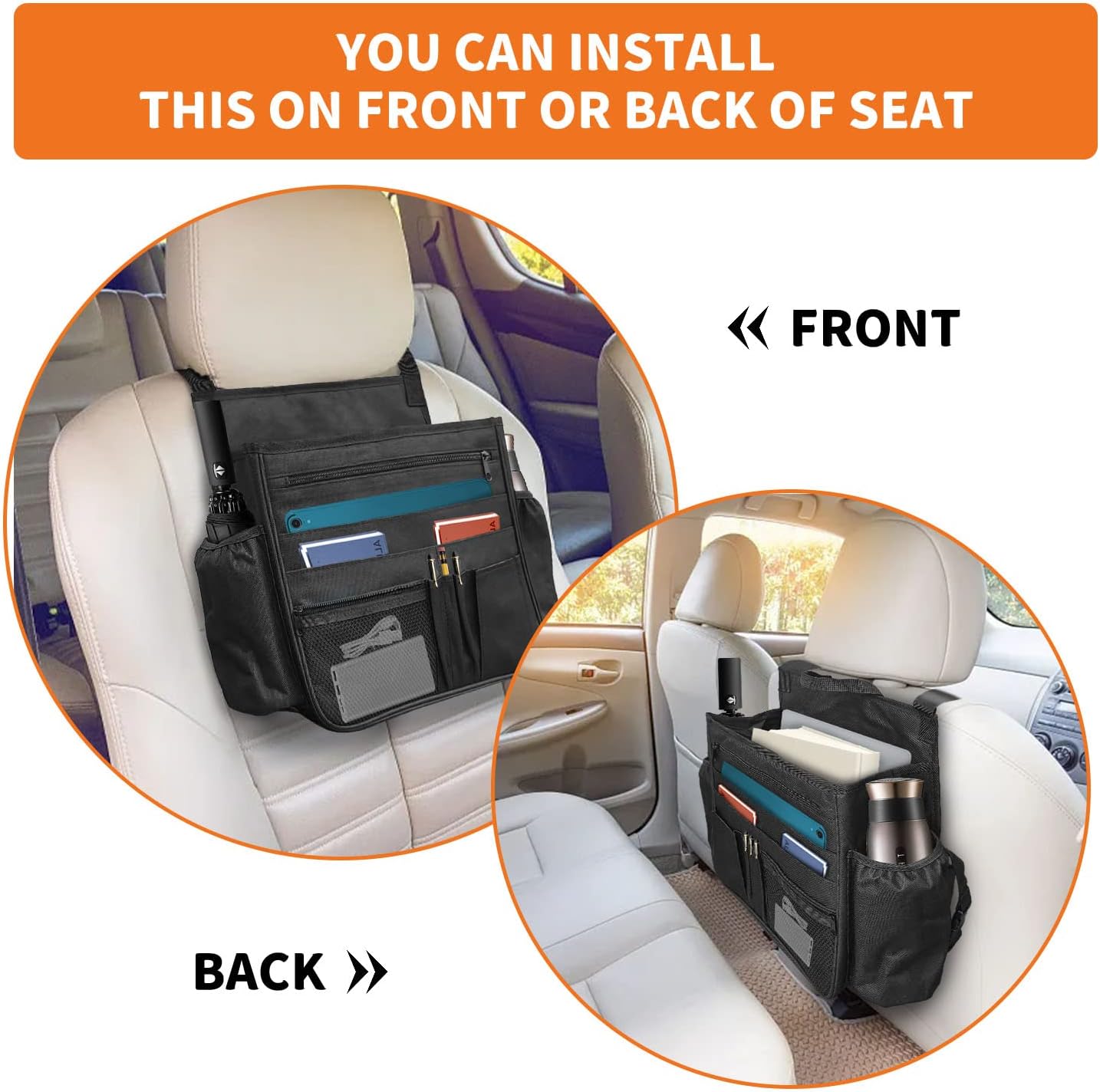 Boczif Car Backseat Organizer, Hanging Passenger Seat Storage Bag, Car Front Seat Organizer for Office Kids Suplly,Truck Cab Organizer with Separately Pokect for Laptop, Multiple Pockets, Cup Holders