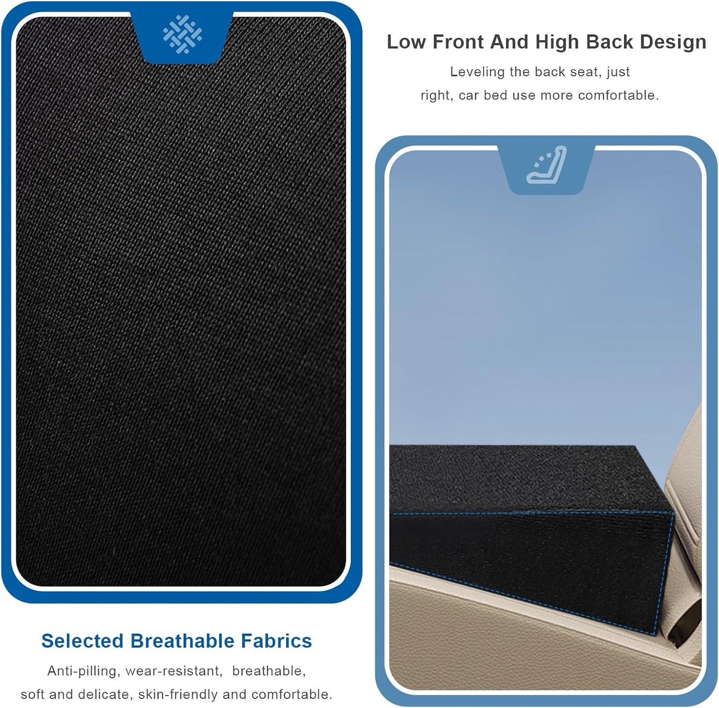 Auto Seat Wedge Leveling Cushion, Breathable Fabric Rear Seat Leveling Mat Support Cushion, Ergonomic Angled Design Backseat Pad Pain Relief Pad for Car Office Outdoor