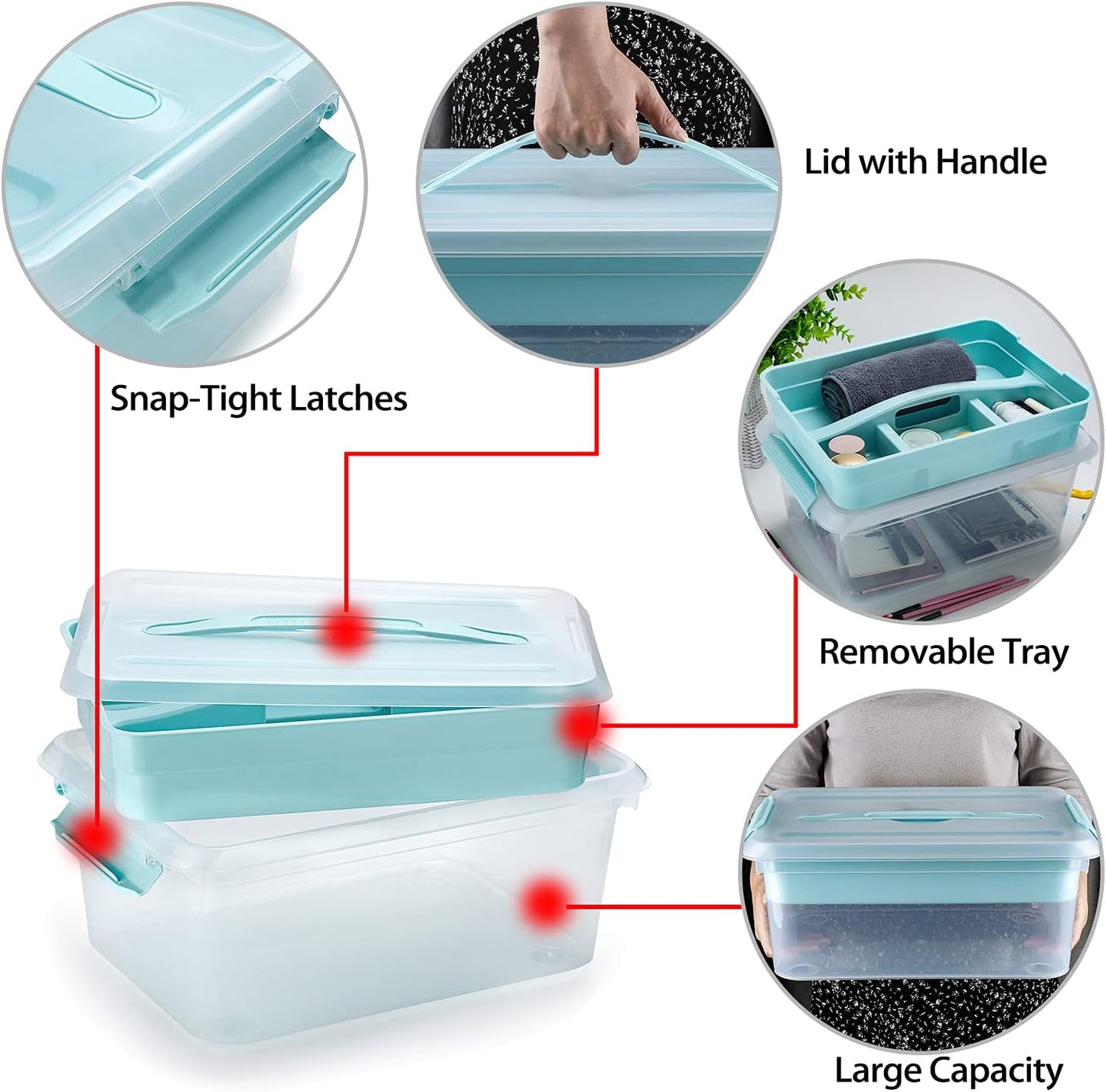 BTSKY Stack & Carry Box, Clear Plastic Storage Container Stackable Home Utility Box with Removable Tray Multi-Purpose Storage Bin for Organizing Stationery, Sewing, Art Craft Supplies(Blue)
