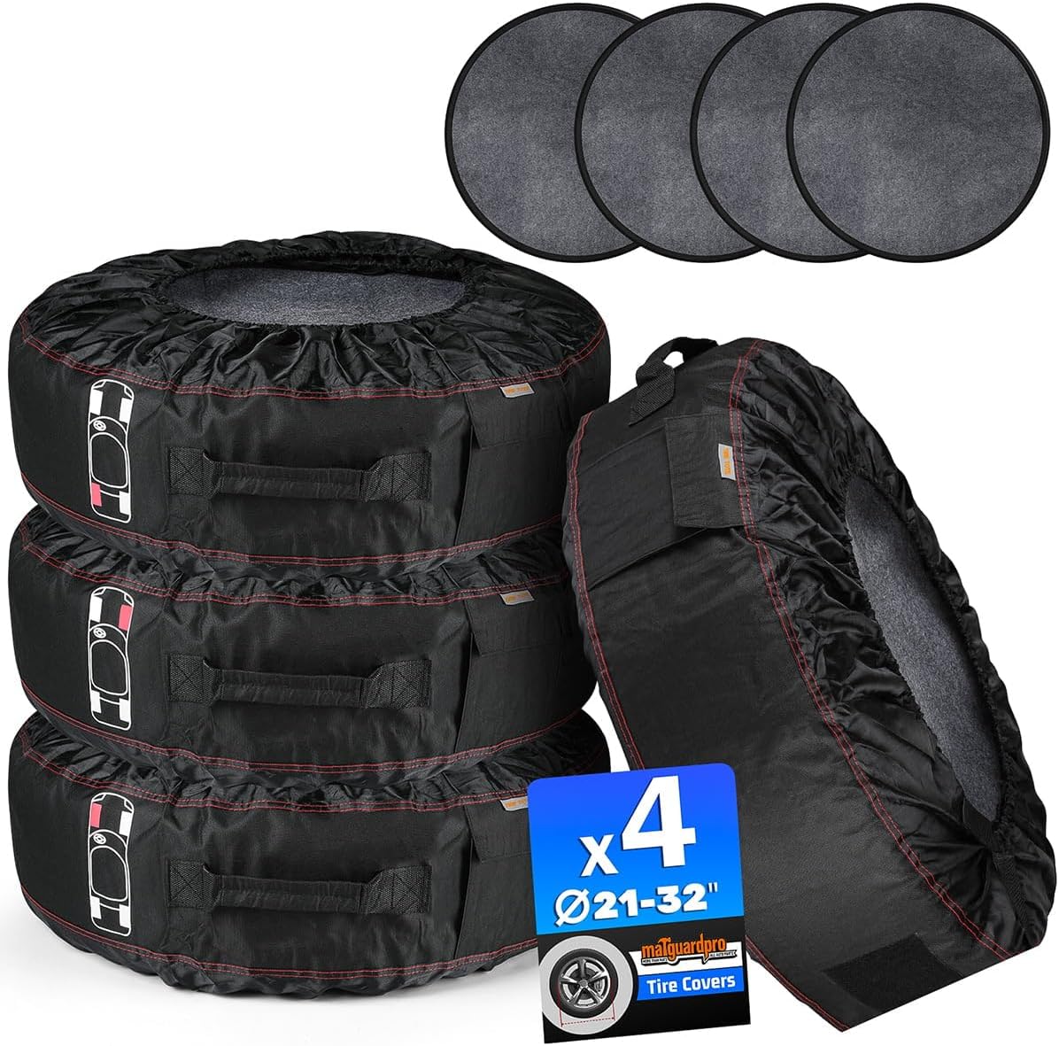 Tire Storage Bags for Cars, Portable Tire Tote for Seasonal Tire Change, Handle for Easy Transportation, Universal Spare Tire Covers Fit 21–32 Inch Diameter Tires, Set of 4, Black