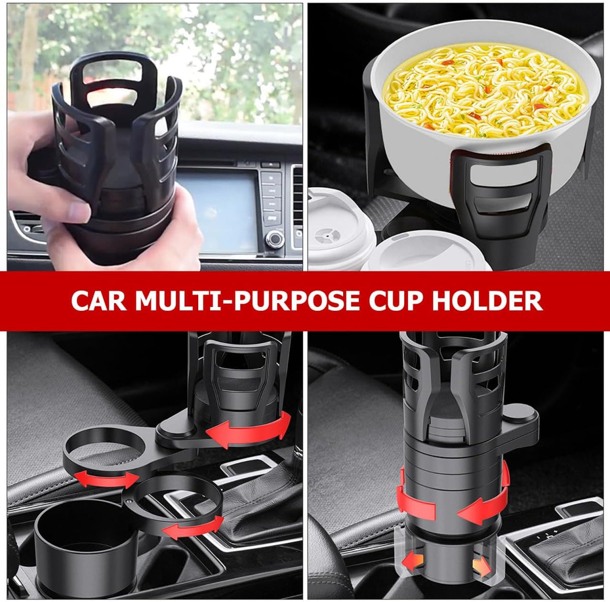 Cabilock Car Cup Holder Expander Multifunction Car Drink Holder with Rotating Base Adjustable Water Cup for Organizer Storage for Mugs and Bottles