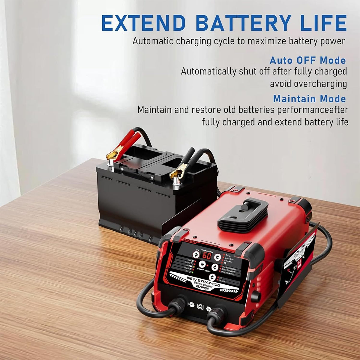 12V/24V Car Battery Charger Maintainer, Max 60A Fast Charging