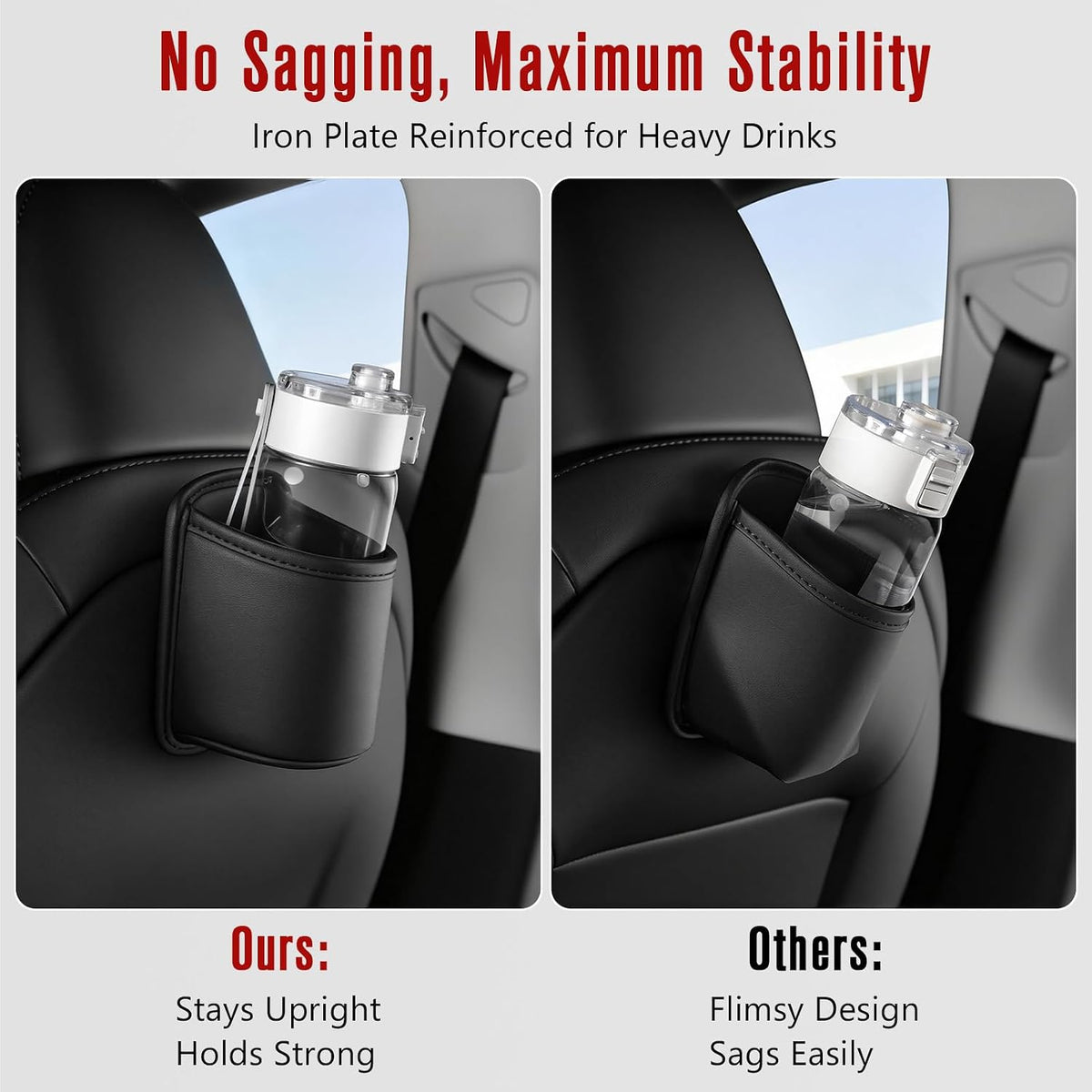 Leather Car Door Cup Holder Organizer (2-Pack) | Anti-Sag Clip On Backseat Cupholder for Side Door, Front Seat | Extra Auto Drink Holder Standard 3.22" Fit for 20-30oz Tumbler | Ideal for Sedans & EVs