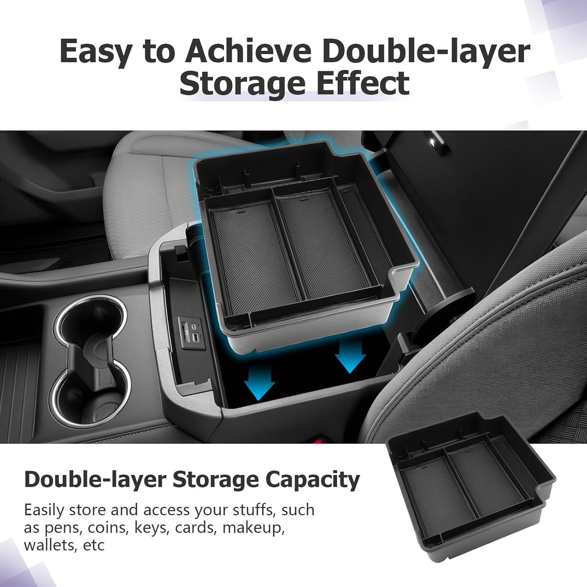 LUWU Console Organizer for 2021-2026 Tahoe & Suburban/GMC Yukon Accessories(ONLY for Standard Console w/Charging Socket) - NOT for Power Sliding Console Center Console Organizer Tray ABS Materials