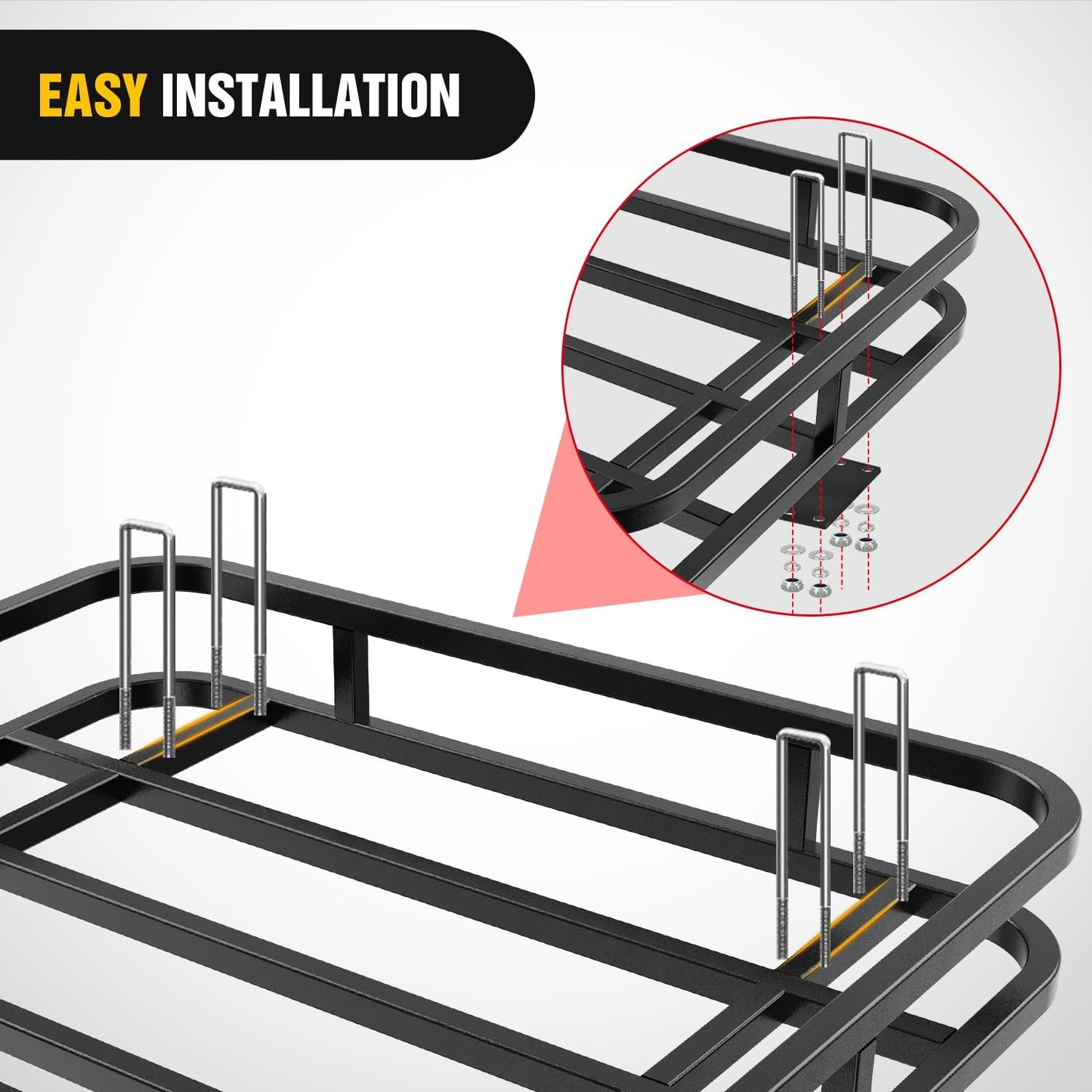 Nilight 32”×26”×4” RV Bumper Mounted Cargo Rack Carrier with Net Fits 4-inch or 4-1/2-inch Bumpers Heavy Duty Luggage Holder Basket for RV Camping Traveling Capacity 350LBS