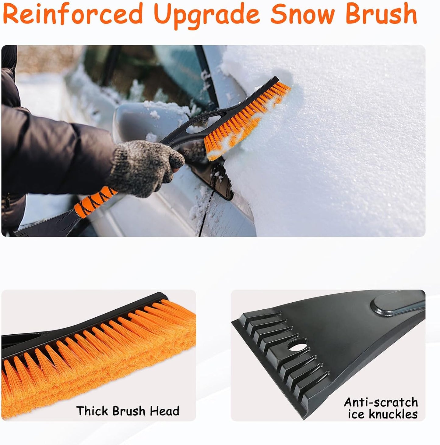 27'' Snow Brush and Ice Scrapers for Car Windshield, 2-in-1 Car Accessories Detachable Snow Ice Scraper and Brush with Foam Grip for Cars, Trucks, SUVs