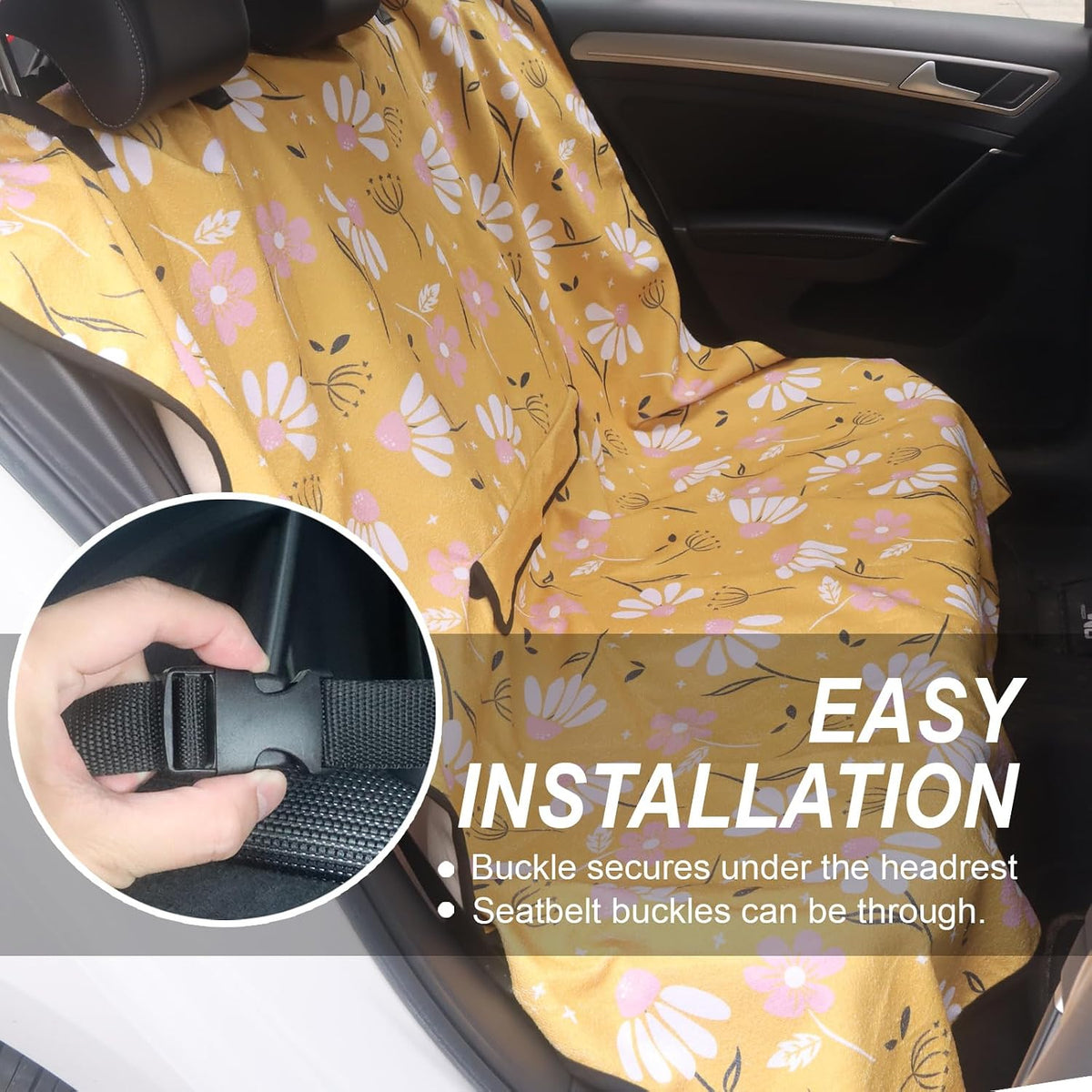 Sweat Towel Car Seat Cover Protector Front Seats for Gym Workout, Running, Swimming, Beach and Hiking, Waterproof Universal Seat Cover for Car, Trucks, Van & SUV (1, Chamomile, Rear Seat)