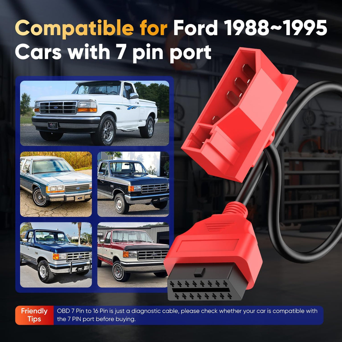 Autel 7 Pin OBD1 to 16 Pin OBD2 Diagnostic Adapter Cable for Ford