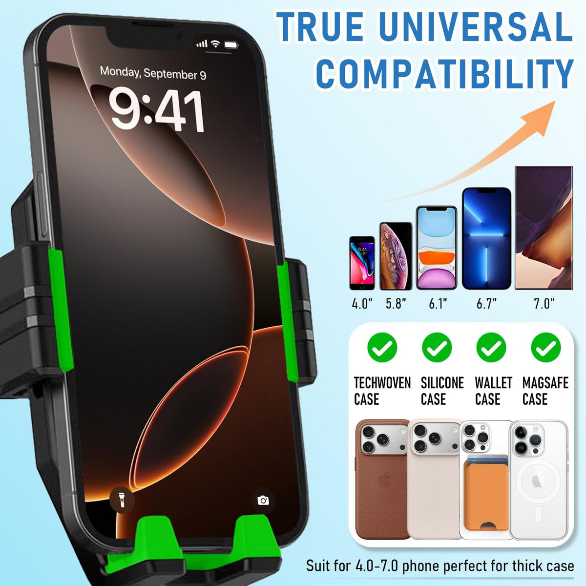 WUITIN Heavy Duty Phone Holder - Long Arm, Anti-Shake Suction Cup, Compatible with All Phones & Vehicles