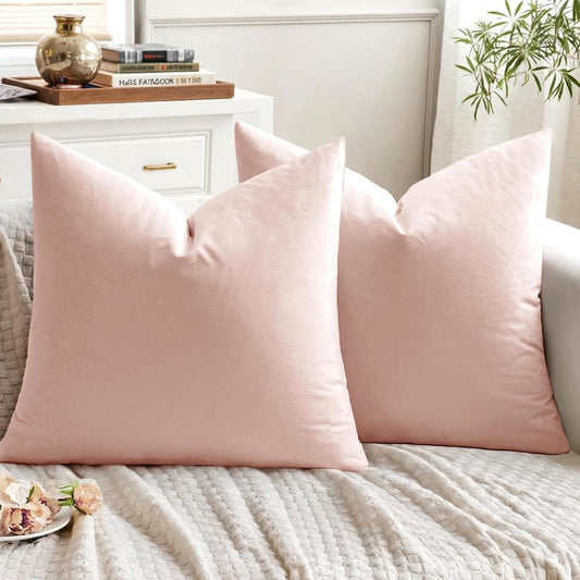 EMEMA Pack of 2 Velvet Pillow Covers Decorative Square Pillowcase Soft Solid Cushion Case for Sofa Bedroom Car 16x16 Inch Pink
