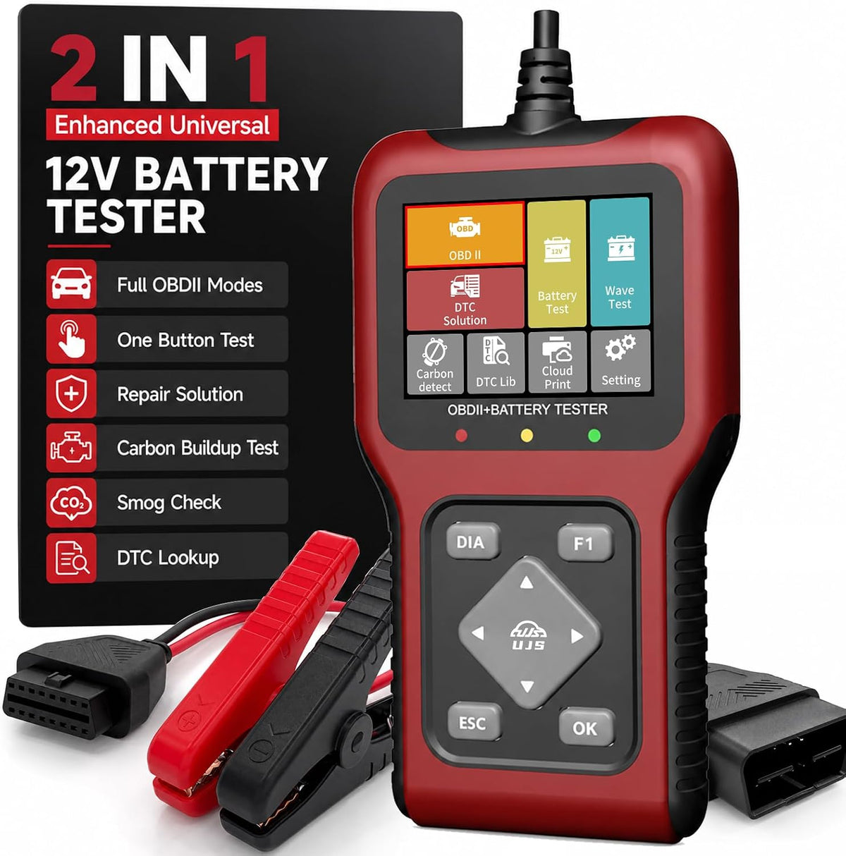 TesGo 2 in 1 OBD2 Scanner and 12V Battery Tester, Car Diagnostic Tool