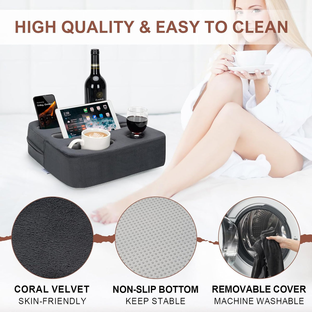 Couch Cup Holder Pillow - Sofa Cup Holder|Couch Caddy(Grey)