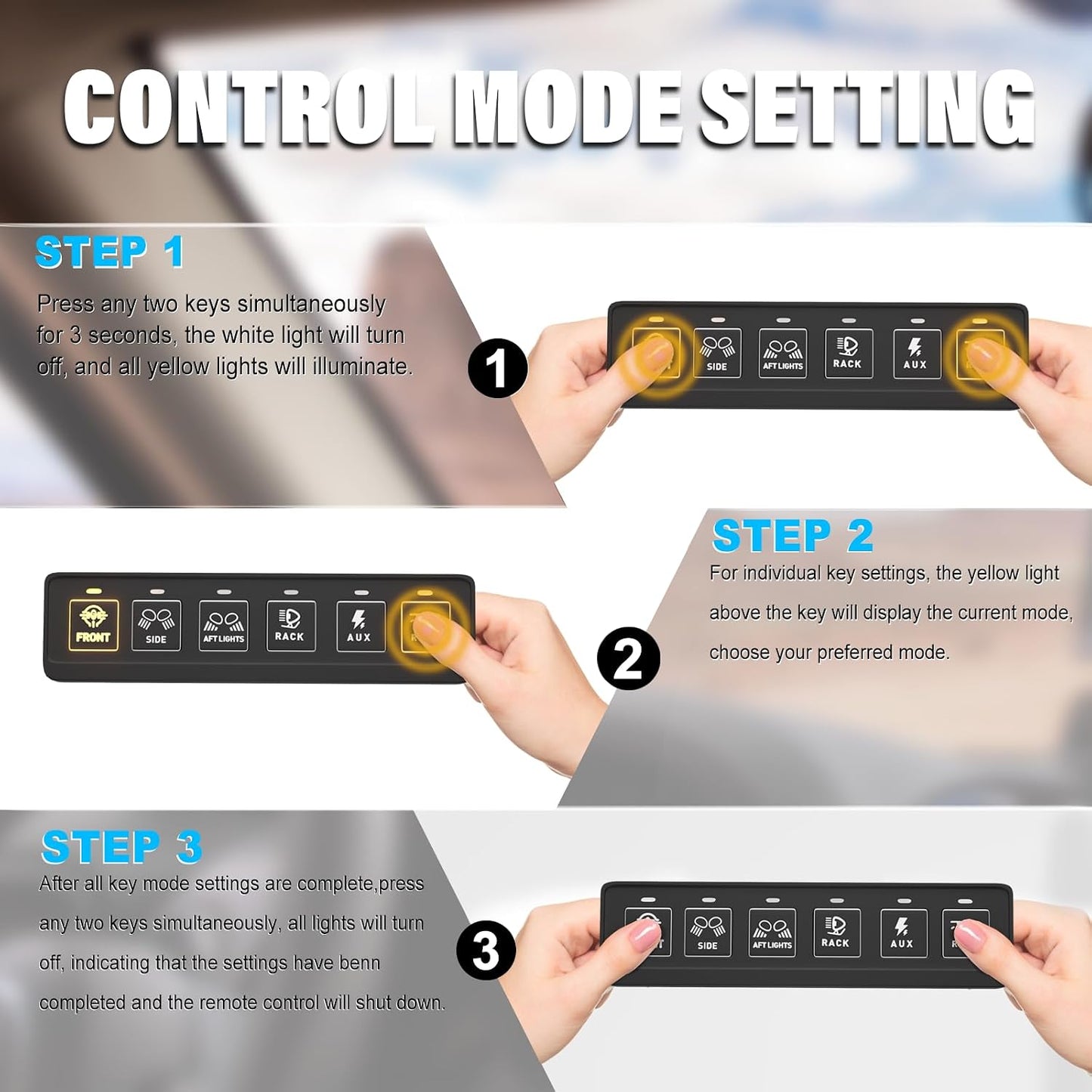 6 Gang Wireless Switch Panel,Multifunction Remote Switch Panel for Offroad Lights with 4 Modes & 2 Power Options & Waterproof -Wide Applicable for 12V/24V Vehicles Truck SUV ATV UTV Boat etc.
