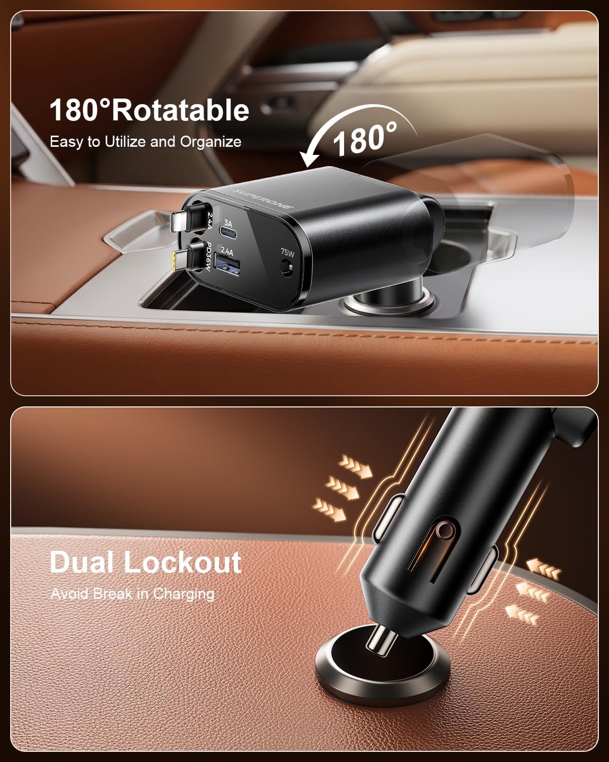 SUPERONE Retractable Car Charger with DC Port for Starlink Mini &Dual Cable