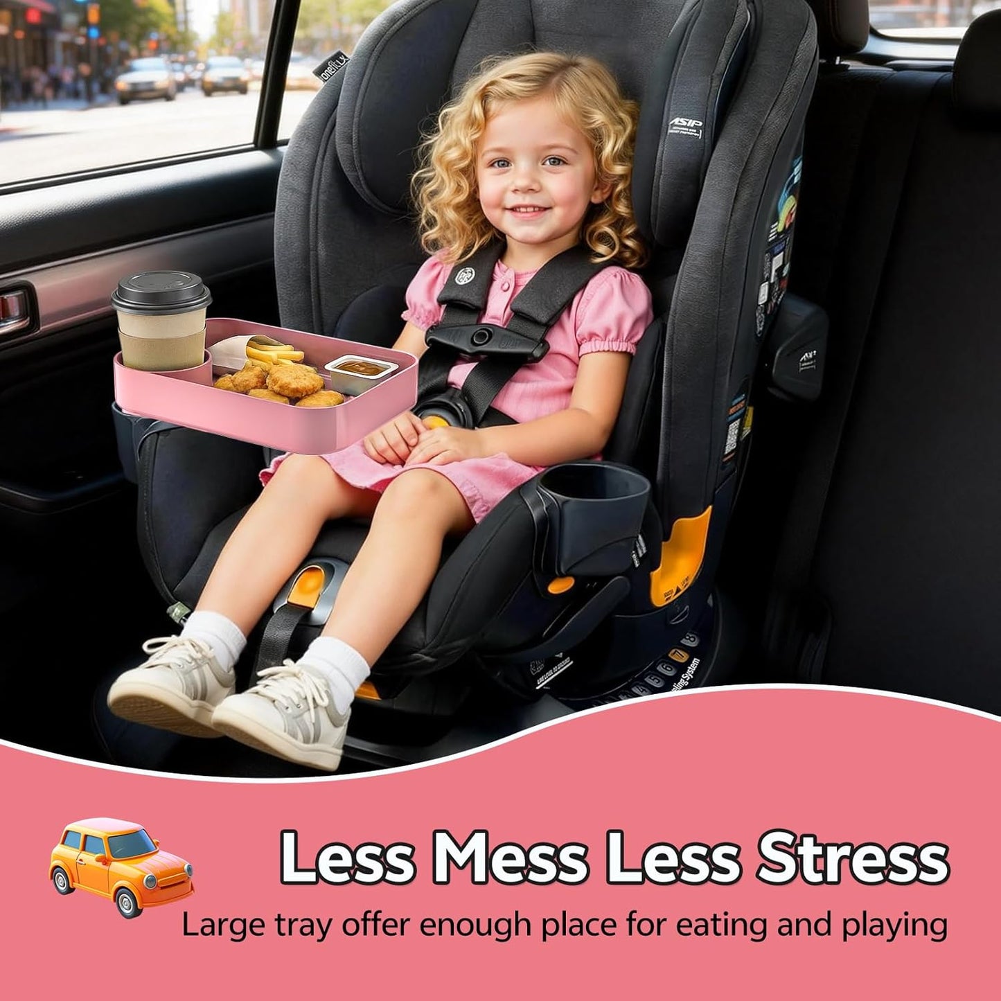 Car Seat Snack Tray for Kids Toddler Travel,Cup Holder Expander for Car,Toddler Travel & Road Trip Accessory for Mess-Free Snacking in The Car (Pink)